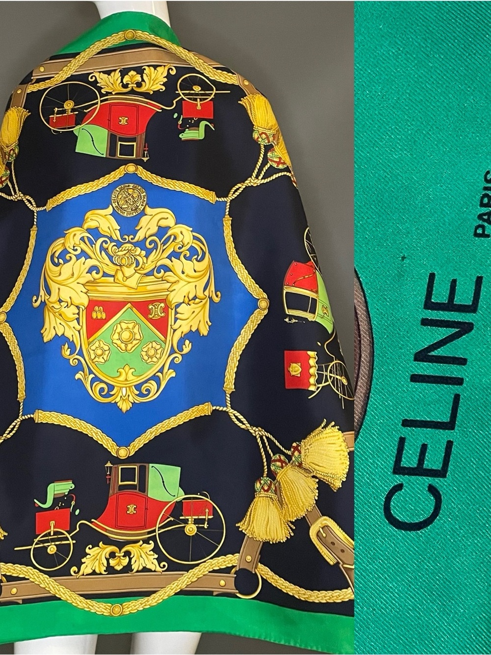Stunning Celine Silk Twill Scarf Large 34 in Sq Very Good Condition